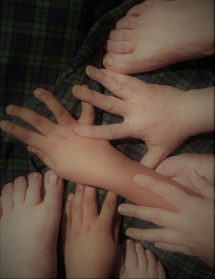 a pile of hands and feet, representing physical and occupational therapy collaboration
